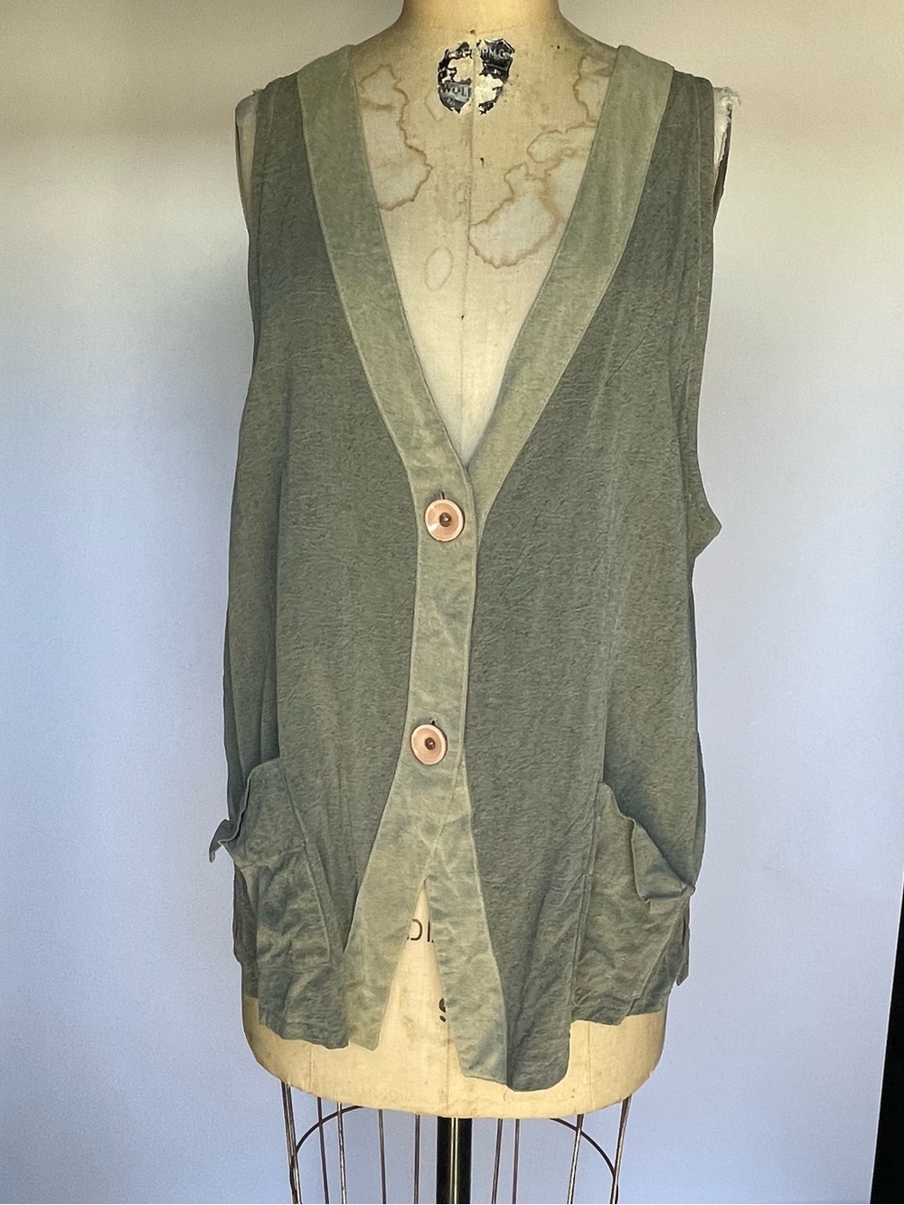 Sleeveless Olive Green Button Front Vest